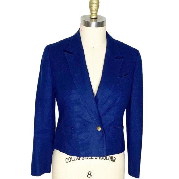 Pendleton Cropped Wool Navy Blazer 8 Virgin Wool - Picture 8 of 10